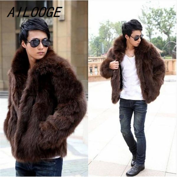 

men's fur & faux ailooge 2021 short black overcoat lapel thickening warm leather jackets coat