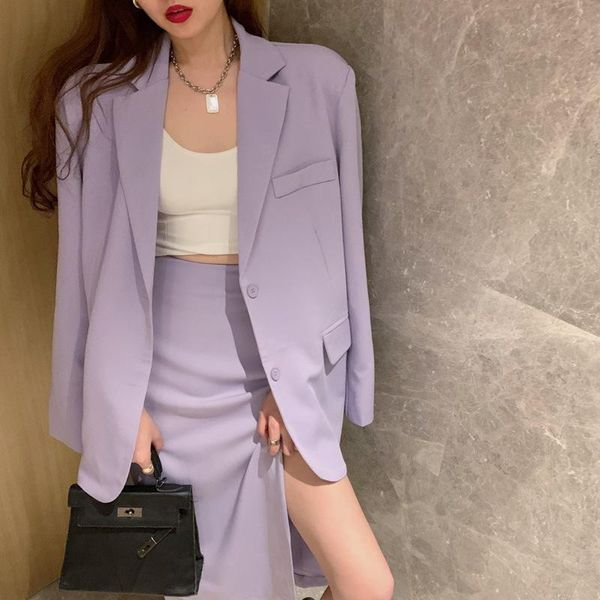 

women's suits & blazers 2021 casual office lady purple blazer women oversized autumn spring female vintage double breasted jacket plus, White;black