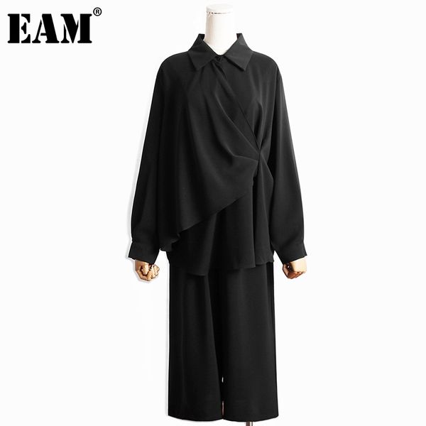 

[eam] irregular big size wide leg pants two piece suit lapel long sleeve black women fashion spring autumn 1dd5988 210512, White