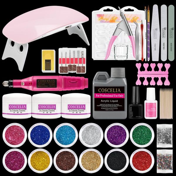 

nail art kits coscelia acrylic powder set with uv led lamp electric drill machine liquid tips tools professional kit for beginner
