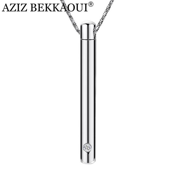 

pendant necklaces aziz bekkaoui engrave name stainless steel necklace cremation jewelry ash urn memorial keepsake cylinder vial, Silver