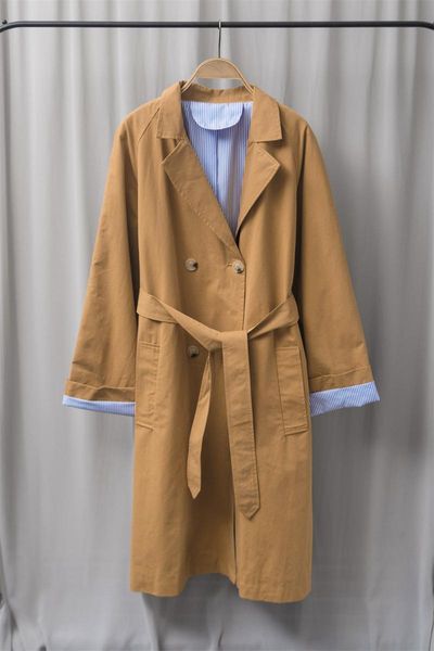 

women's trench coats double breasted mid-length windbreaker women lace-up long sleeve notched 2021 autumn winter office lady elegant co, Tan;black