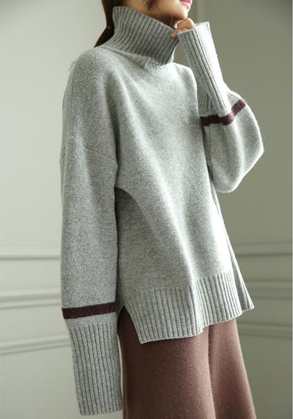 

women's sweaters pure cashmere add thick knit women fashion pullover sweater open-hem h-straight wide loose dark blue 3colors /xl, White;black