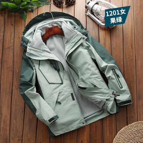 

men's trench coats stormsuit three in one or two-piece set outdoor mountaineering sportswear fleece fishing suit warm coat, Tan;black