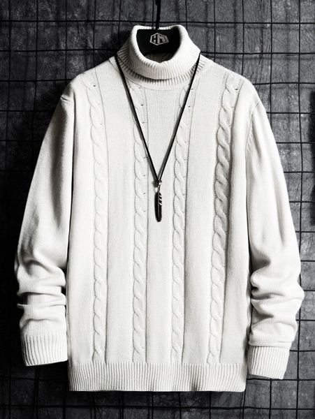 

men turtleneck cable knit sweater u1wh#, White;black