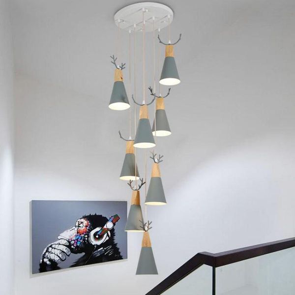 

chandeliers nordic style stairwell chandelier led buckhorn light aluminum wood long stair lighting hanging lamp bar loft lights