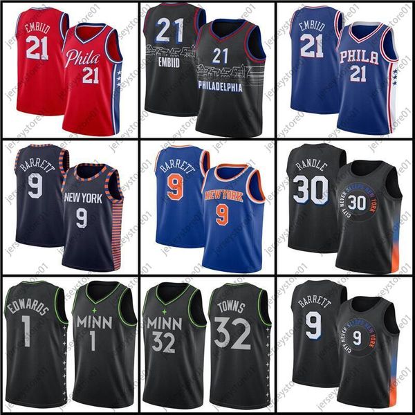 

julius 30 randle rj 9 barrett joel 21 embiid jersey karl-anthony 32 cidades anthony 1 edwards kevin basketball garnett size s-2xl breathable, Black;red