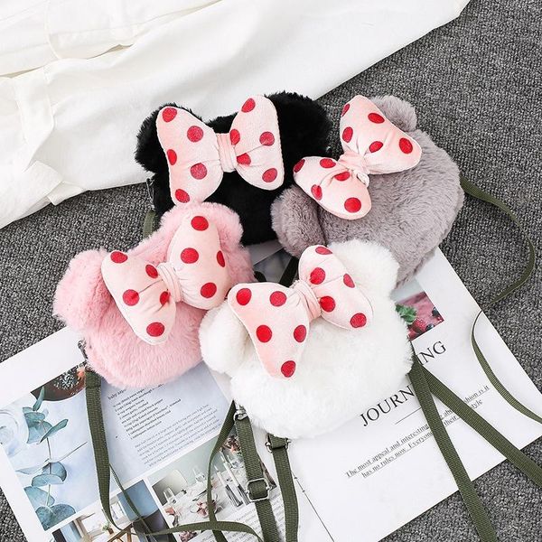 

raged sheep fashion children girls shoulder messenger princess wallet kids cartoon bow coin purses cute handbags purse, White