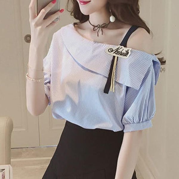 

women's blouses & shirts women striped off shoulder short sleeve t-shirt office party street -opk, White