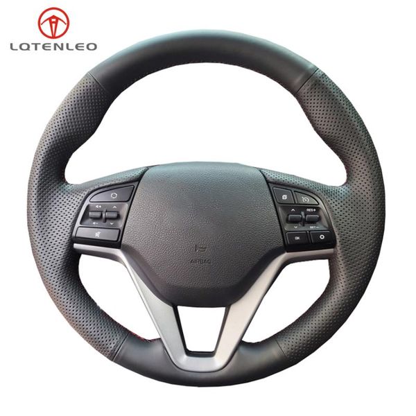

steering wheel covers lqtenleo black genuine leather hand-stitched car cover for tucson 3 2021