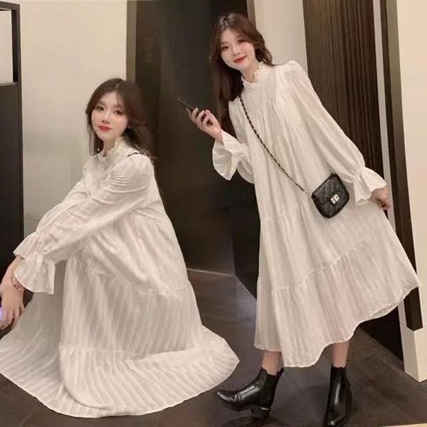 

casual dresses white spring autumn fashion elegant loose straight dress women patchwork solid color long sleeve slim, Black;gray