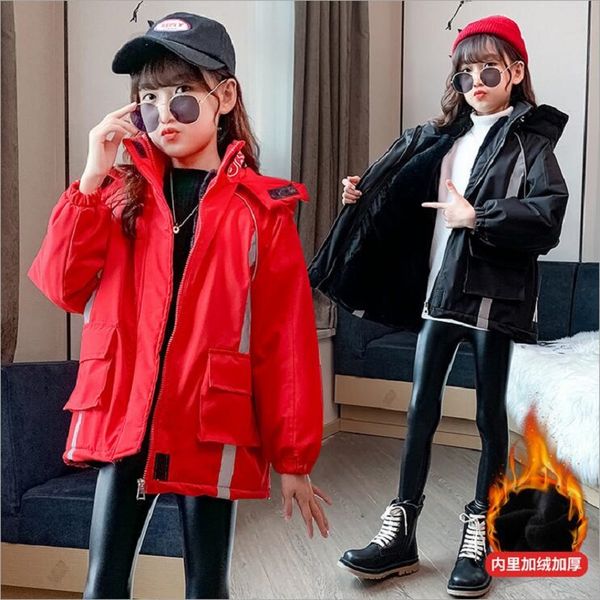 

girls clothes mid-length padded jacket for childrens outwear autumn and winter thicken hooded warm jacket for girls 4-13 years, Blue;gray
