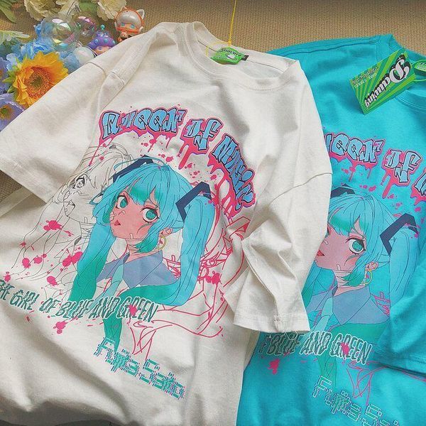 

women's t-shirt japanese summer cartoon casual basic tees hip-hop letter print ulzzang short-sleeved vintage harajuku, White