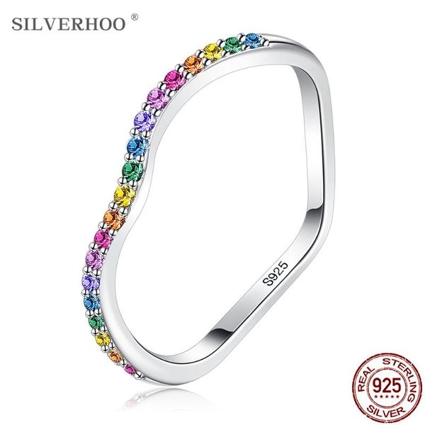 

sterling silver rings wave rainbow color women ring full cubic zirconia fine jewelry anniversary selling gift cluster, Golden;silver