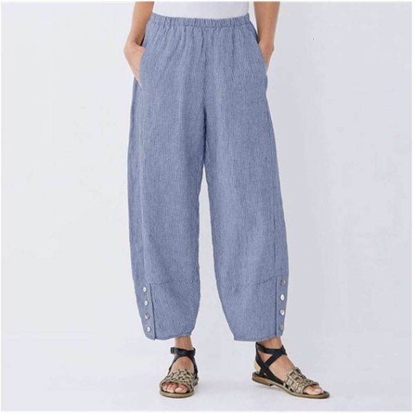 

pinstripe button pocket elastic waist casual pants, Black;white
