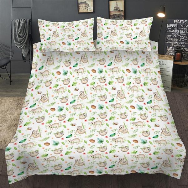 

bedding sets 3d set cute sloth tropical leaf print  king size bed linen single double twin full duvet cover for child adults