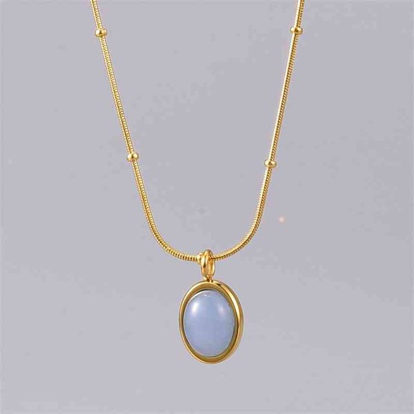 

l280 star ellipse sea blue treasure necklace clavicle chain titanium steel plated with 18k gold, Black