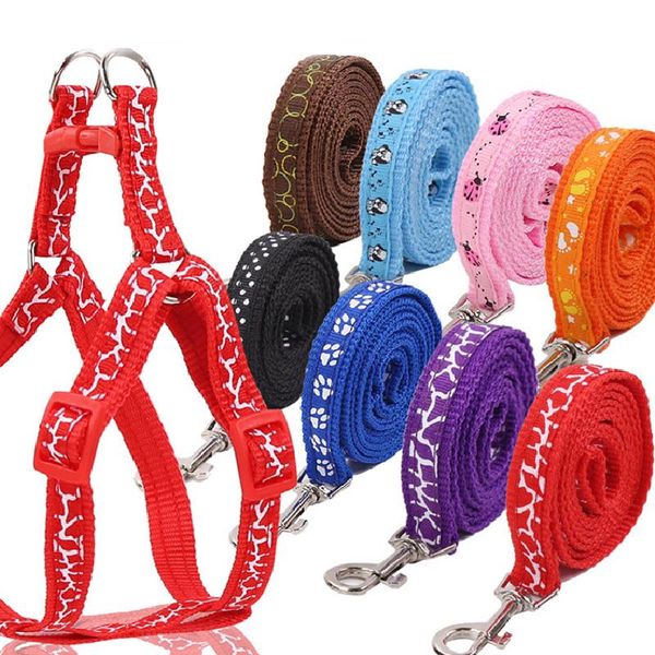 

nylon dog pet puppy cat adjustable harness with lead leash 10 colors to choose toys chain collars interactive toy & leashes