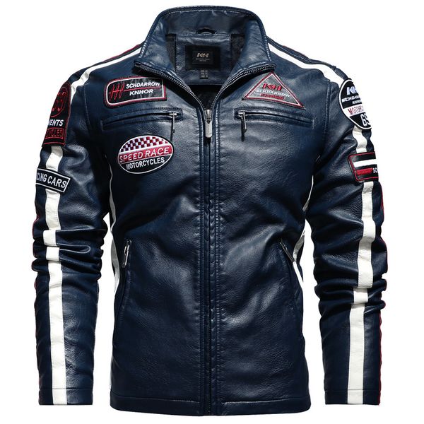 

racing car locomotive style men s leather jacket high-quality stand-up collar retro comfortable windproof and warm fashion travel commute, Black