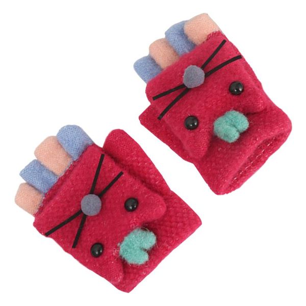 

party favor 1 pair winter half finger cartoon knitted cat pattern mitts