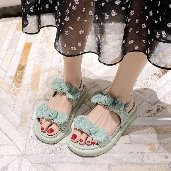 

ankle-wrap korean bow platform sandals 3cm increasing 0053, Black