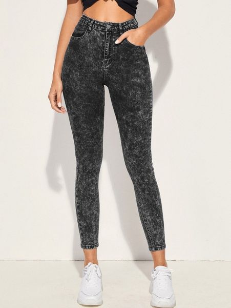 

acid wash high-waisted skinny jeans b9wv#, Blue