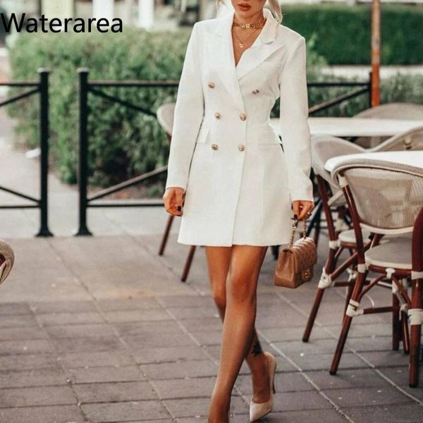 

women's suits & blazers waterarea casual women solid long sleeves notched blazer coat ol double breasted midi suit autumn winter 2021, White;black