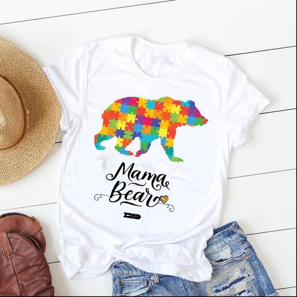 

bear mama painting summer mother womens cute casual camisa mujer graphic tees, White