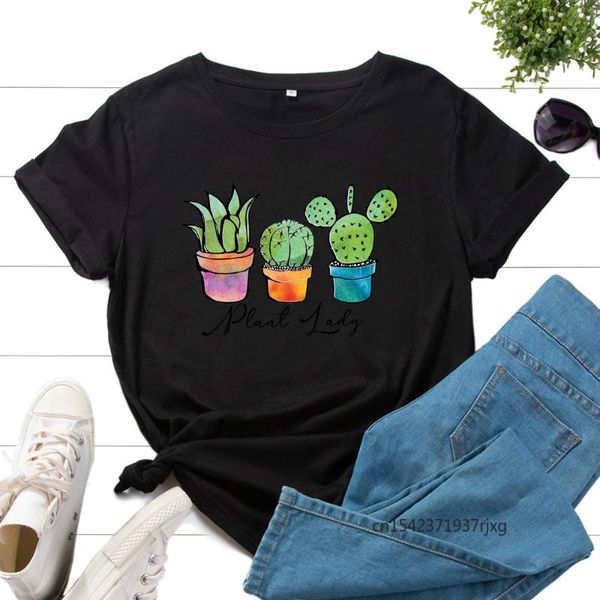 

women's t-shirt t-shirts for women graphic tees printed shirt short sleeve summer casual clothes green grass cactus potted plants, White