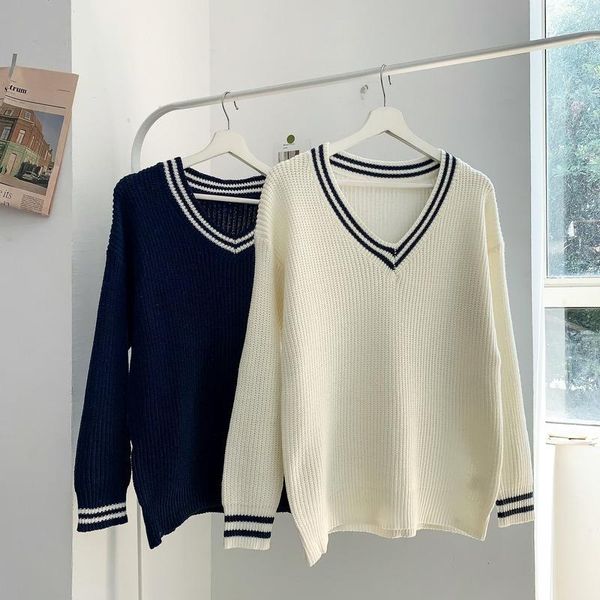 

men's sweaters men pullover sweater v-neck loose print males leisure soft warm chic trendy student knitted street wear all-match couple, White;black