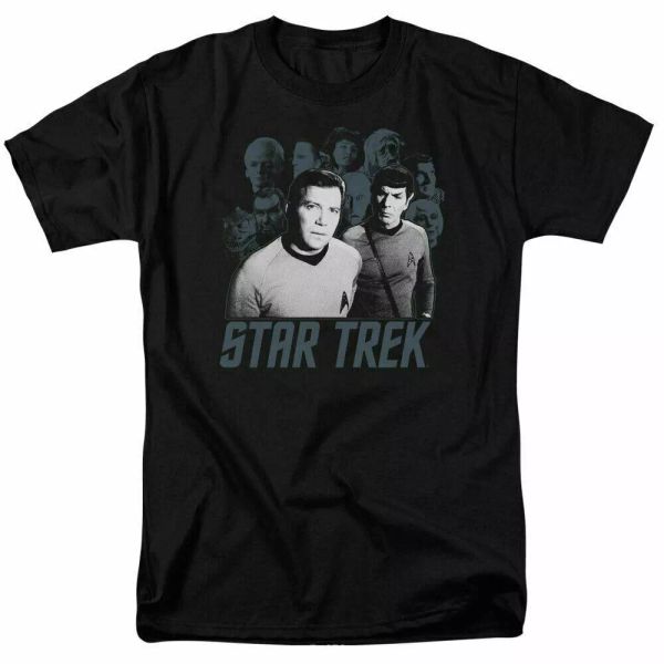 

star trek kirk spock and company t shirt licensed sci-fi tv classic tee black, White;black
