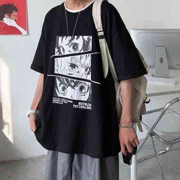 

trendy male short-sleeved t-shirts men women anime print loose punk korean t-shirt harajuku student goth lovers streetwear g1217, White;black