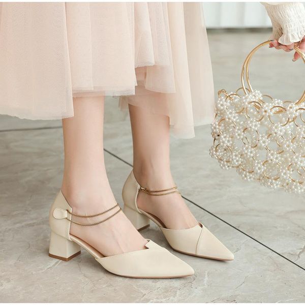 

women pumps mid heels pointed toe ladies shoes fashion office pu elastic band female two piece sandals chunky heel comfortbale dress, Black