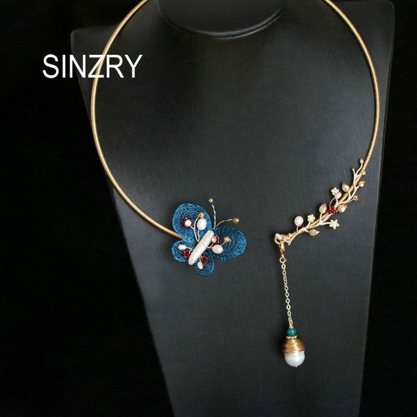

original handmade natural freshwater tassel elegant butterfly choker necklace band for women jewelry gift chokers, Golden;silver