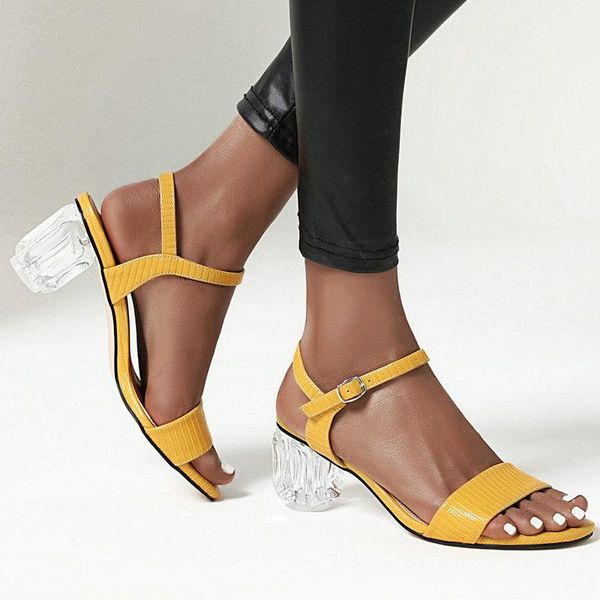 

fashion crystal heel sandals summer women shoes comfortable thick high heels casual woman yellow black brown