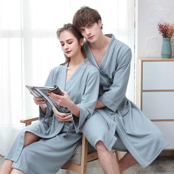 

men's sleepwear couple loose waffle robe gown xxxl bath 3/4 sleeves absorb water summer bathrobe dry quickly spring autumn winter home, Black;brown