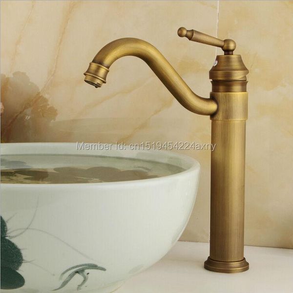 

bathroom sink faucets 12.6" tall basin mixer & cold faucet swivel spout antique bronze deck mount vessel tap gi15