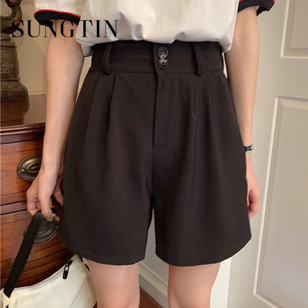 

women's shorts sungtin beach style womens high waist korean summer harajuku wide legs black white new solid color female casual n4, White;black