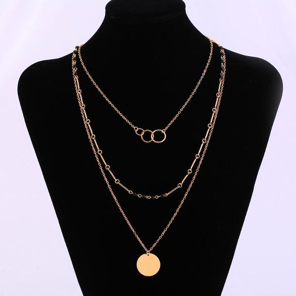 

chains deserve to the fashion multilayer euramerican sautoir iron female xl785 necklace pendant ring two-button levels, Silver