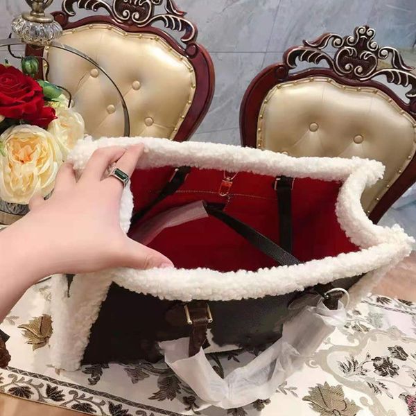 

evening bags large capacity shopping winter handbag fashion women wool genuine leather shoulder letter original totes