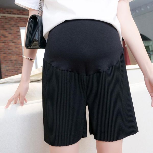 

maternity bottoms women soft summer home pleated casual for pregnant belly support elastic waist daily loose shorts over bump fashion, White