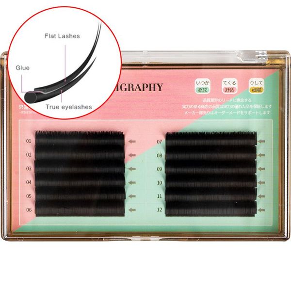 

false eyelashes ellipse flat lashes soft split-tips fake eyelash extension 0.12mm individual natural single grafting lash supplies
