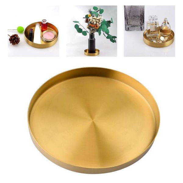 

kitchen storage & organization golden stainless steel tray luxurious brass gold round plate fruit cake steak snack metal 2021