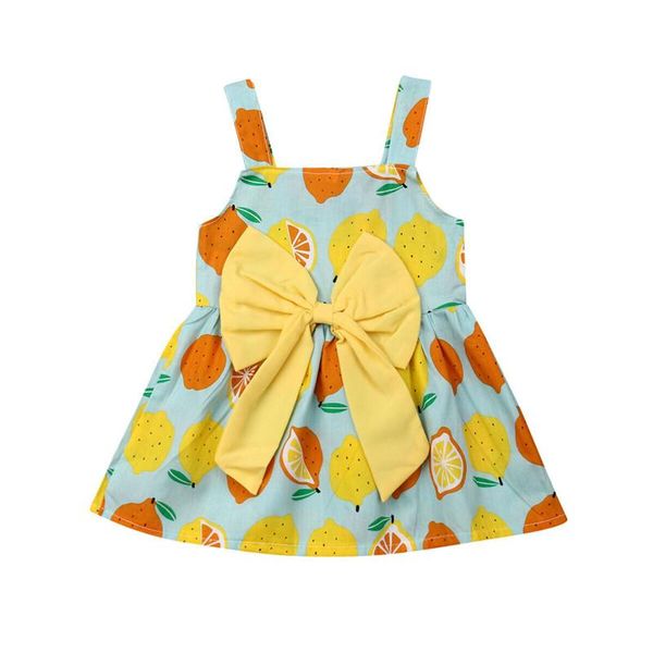 

girl's dresses summer toddler kids baby girls dress sleeveless strap lemon printing bow pageant party tutu clothes, Red;yellow