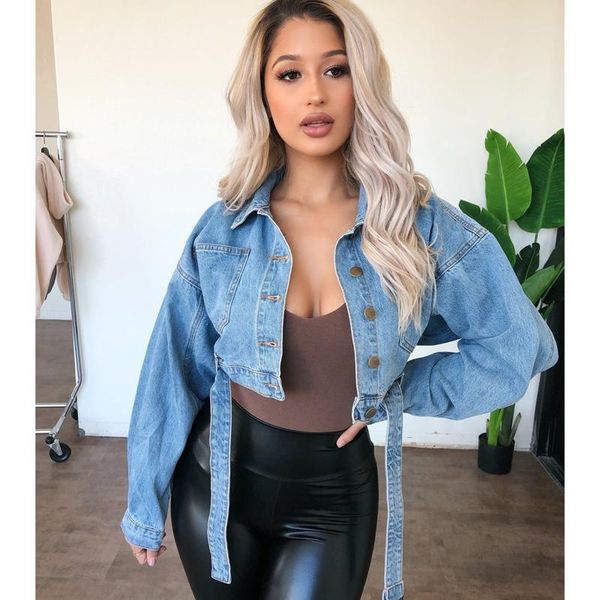 

women's jackets breathable girls denim jacket ladies solid color long sleeve lapel single-breasted button loose short coat casual with, Black;brown