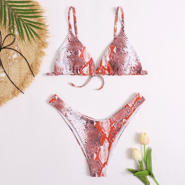 

2021 ladys vintage snake print padded bikini brazilian thong bikinis set mini micro swimsuit women biquini beach outfitby
