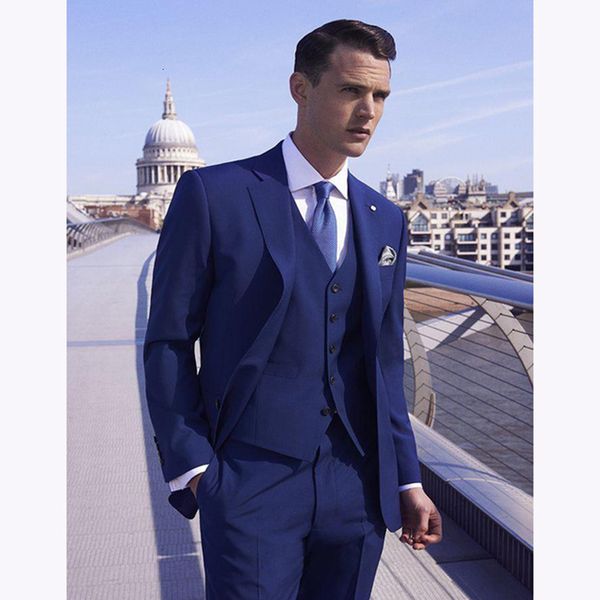 

men's suits & blazers costume homme royal blue wedding 3 pieces mens slim fit notched lapel grooms men suit (jacket+pants+vest) nwc3, White;black