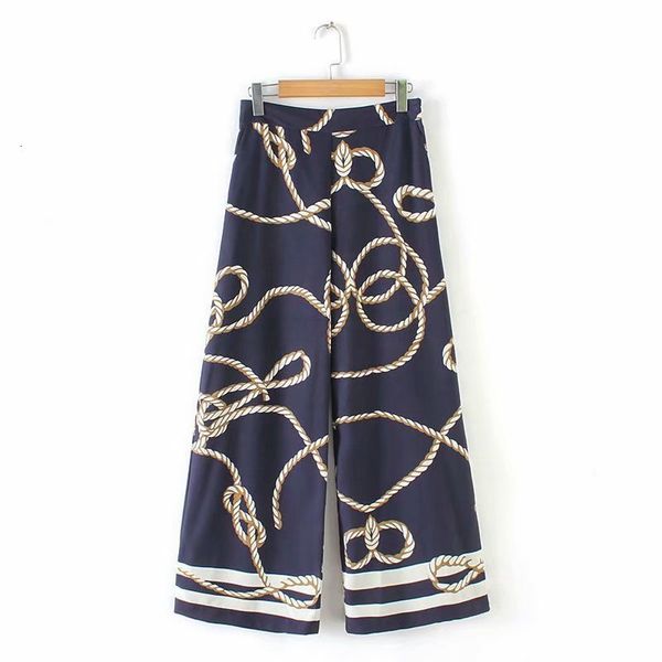 

Women's Pants & Capris Women Vintage Knotted Print Wide Leg Femme Streetwear Long Trousers Mujer Leisure Side Zipper Chic Brand P297 GJR6, Black;white
