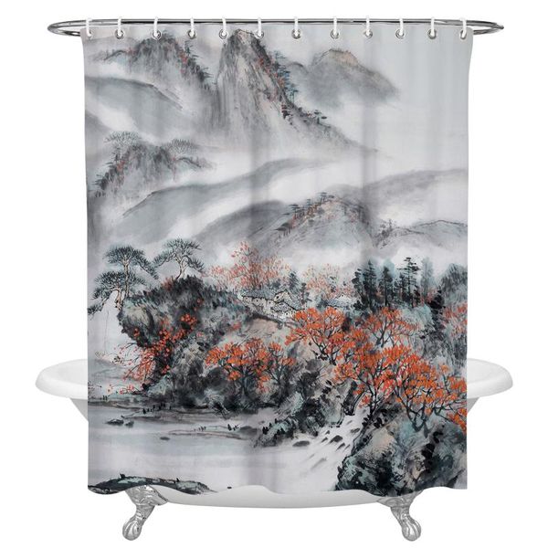 

shower curtains chinese style ink painting waterproof christmas bathroom decor curtain home for