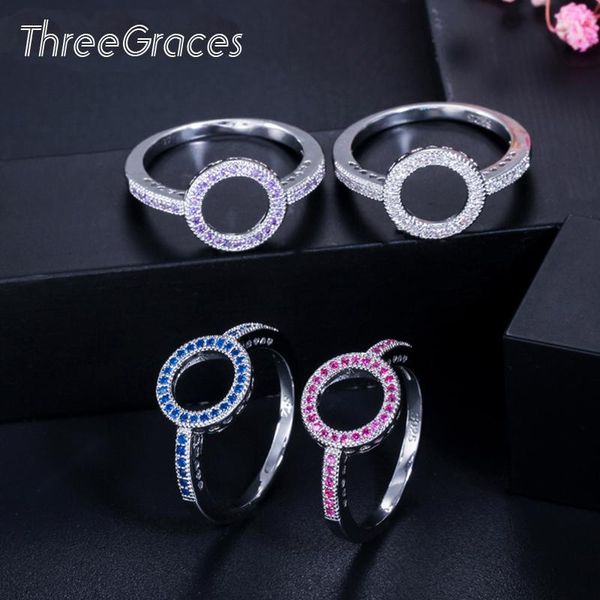 

cluster rings threegraces simple hollow circle round finger ring cubic zirconia party daily jewelry costume accessories for women rg082, Golden;silver